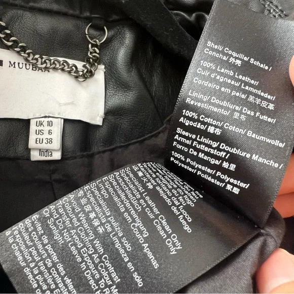 Muubaa Crackle Black Lamb Leather Biker Motorcycle Jacket Quilted Zip Up 6 - Picture 16 of 16